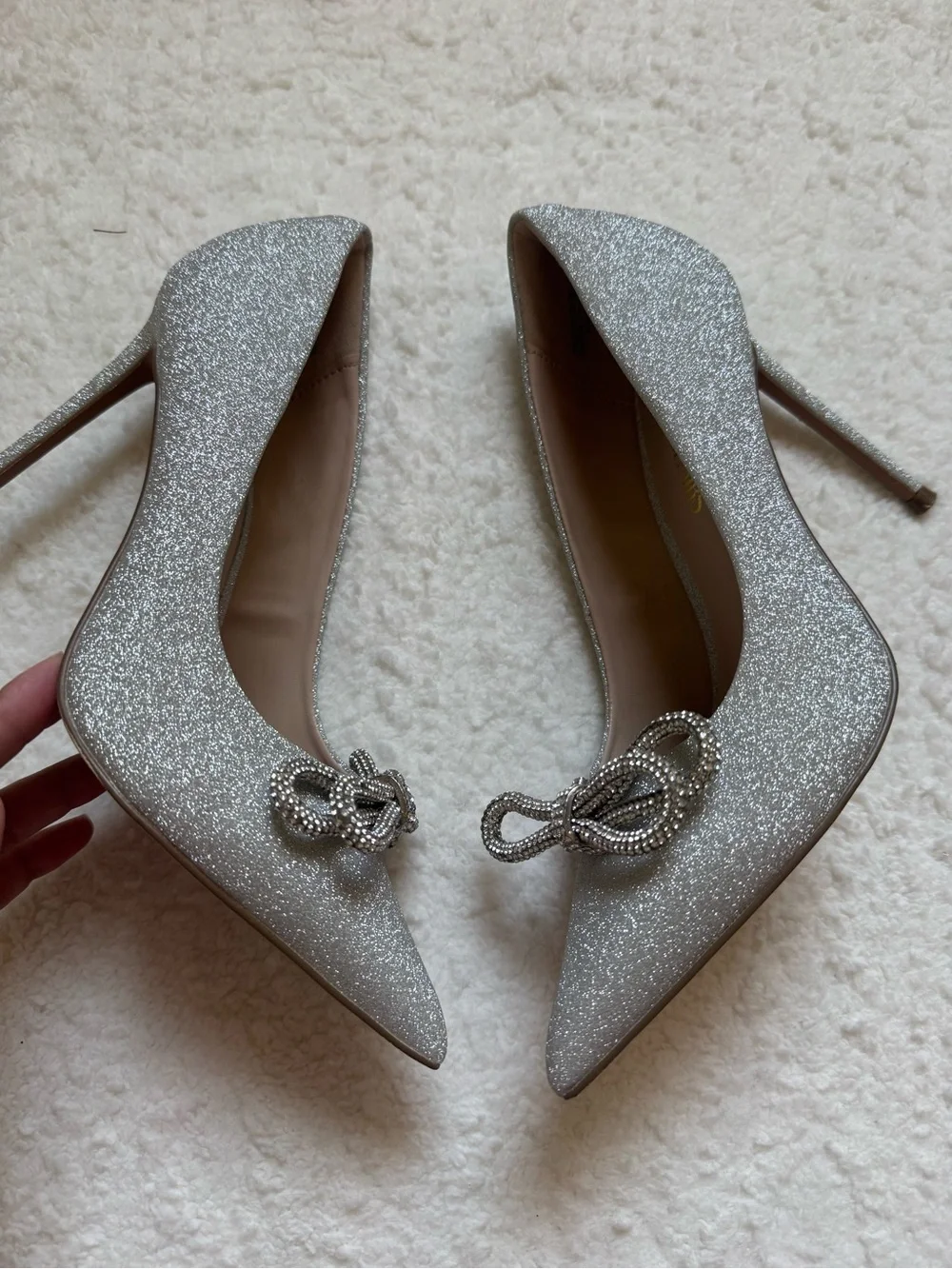 Dream Pairs Silver Glitter Rhinestone Bow Pointed Toe Stiletto Heels 8